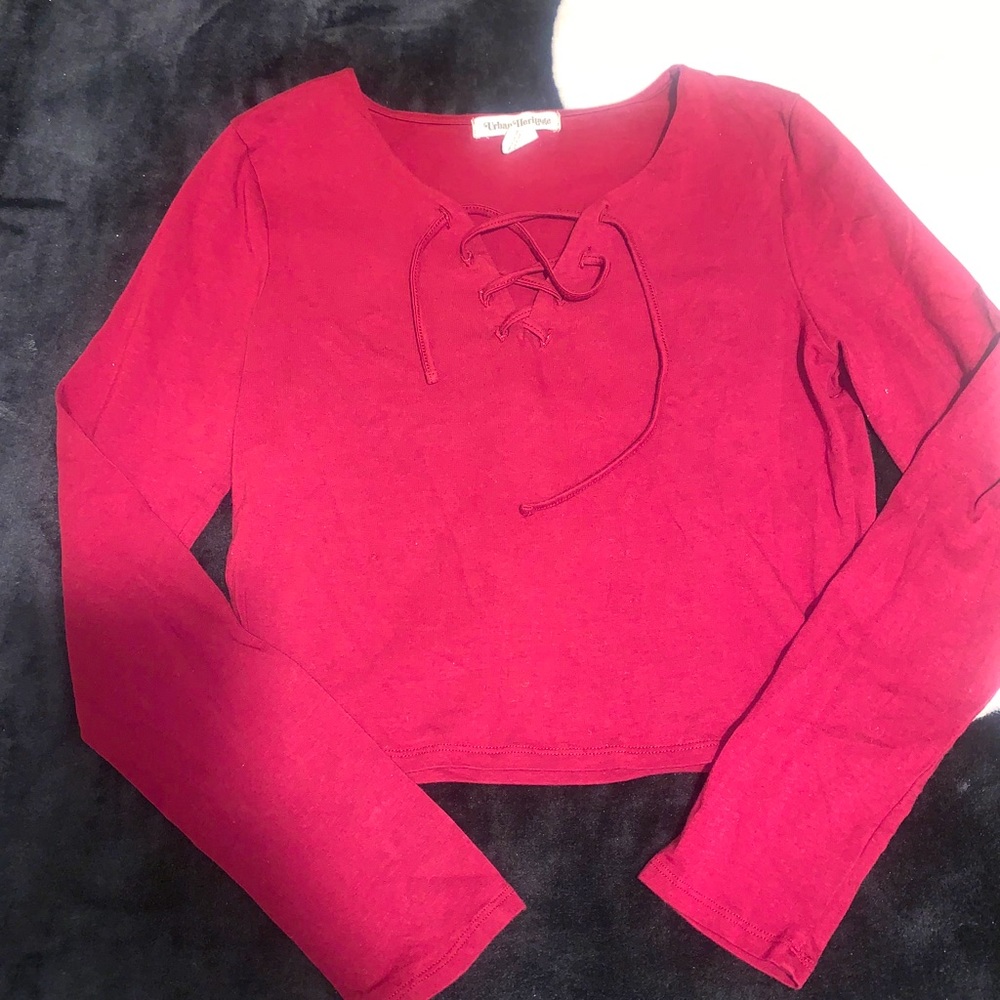 Red Long Sleeve Crop Top